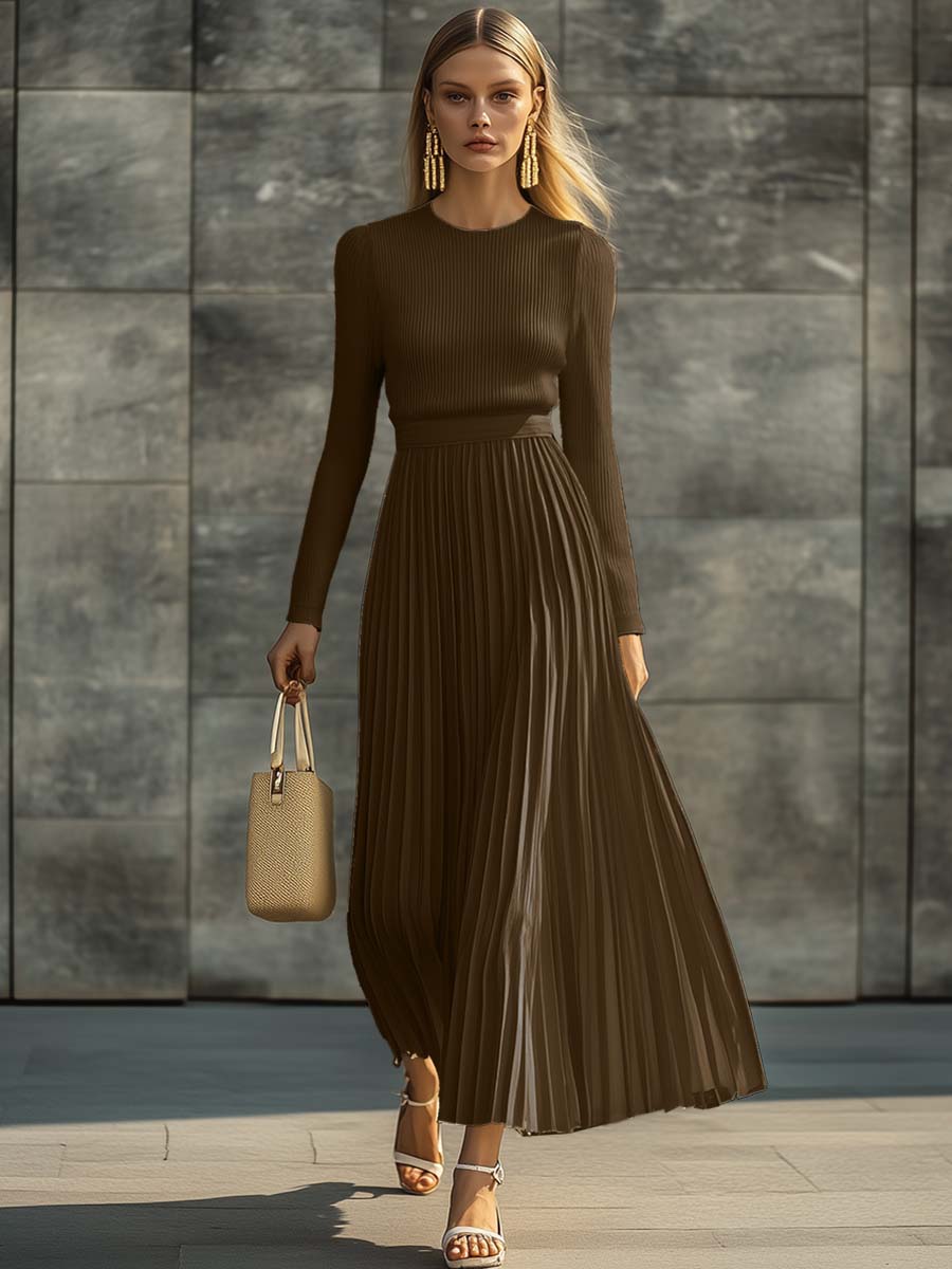 Charlotte | Ribbed Knit Pleated Midi Dress