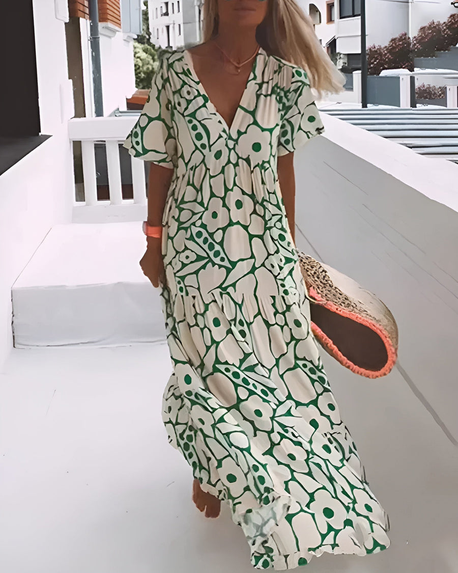 CHRISTINE | Long Summer Dress with Flowing Cut and Elegant Graphic Pattern