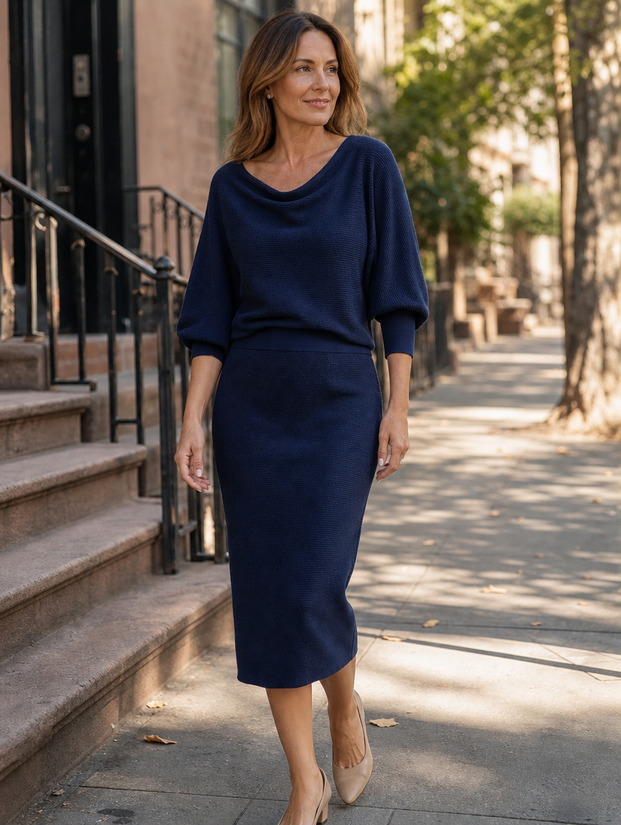 Lydia | Draped Batwing-Sleeve Dress for Women