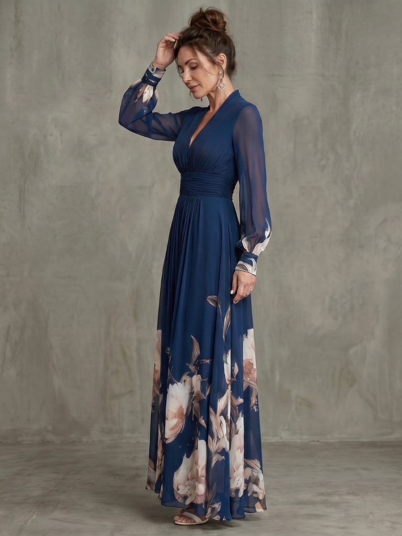 Elodie | Floral-Hem Sheer-Sleeve Maxi