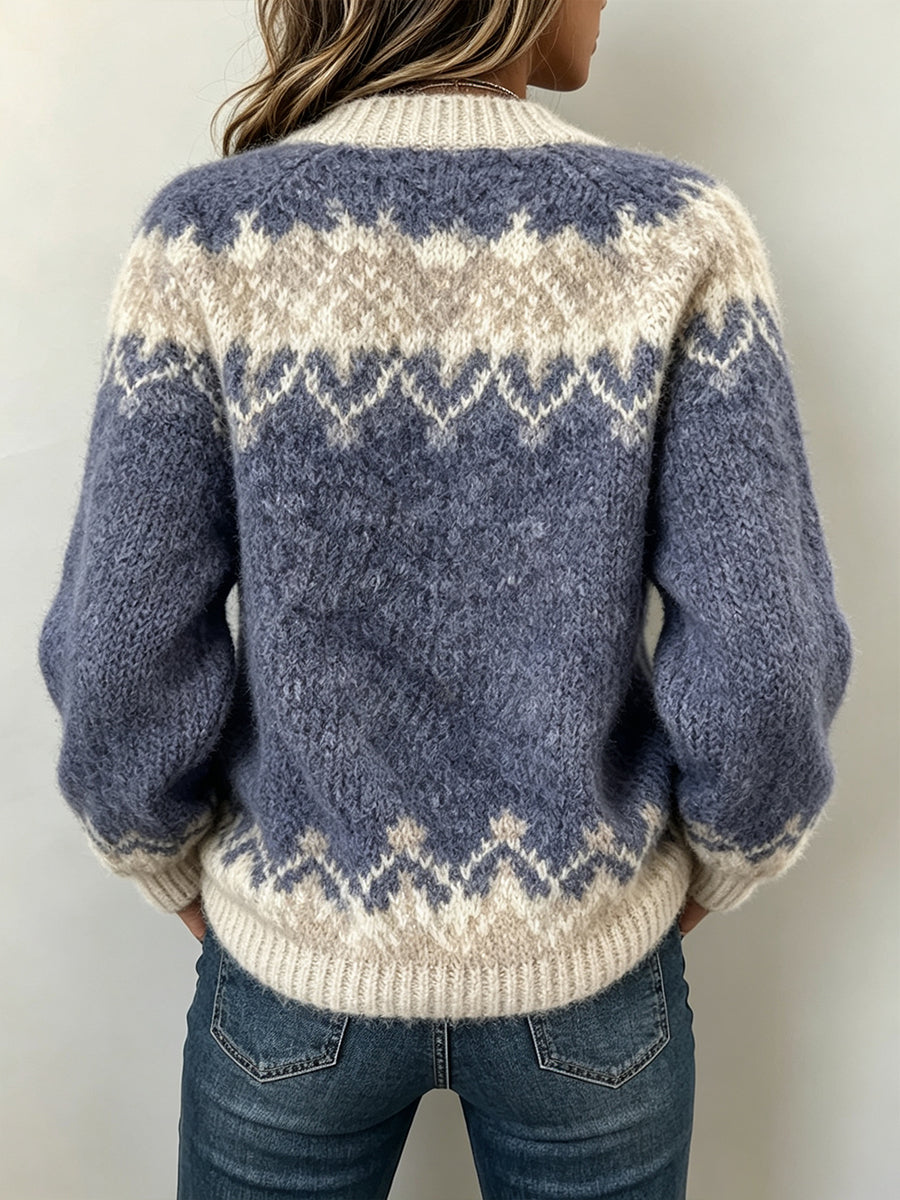 Norabelle | Fair Isle V-neck Knit Sweater