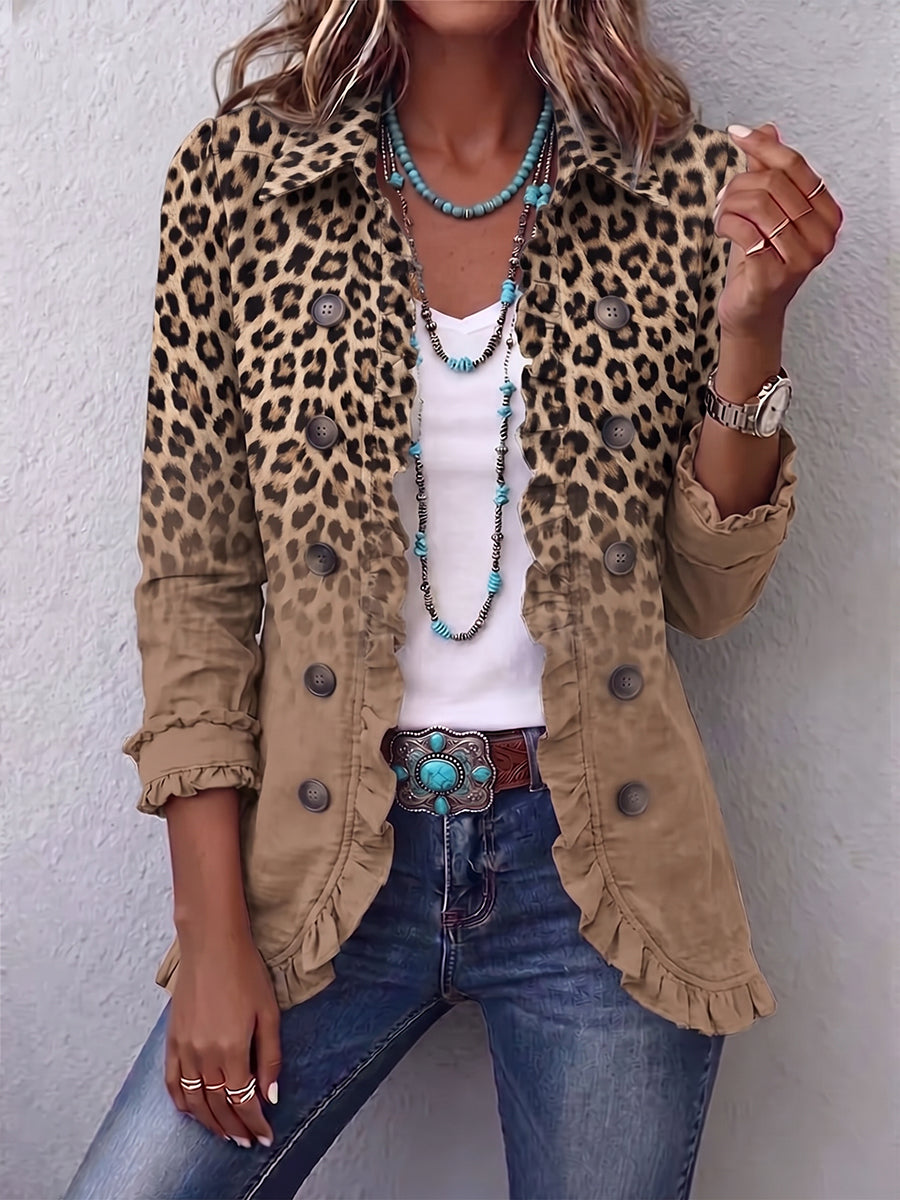 Tawny | Vintage Leopard Gradient Ruffle Jacket for Women