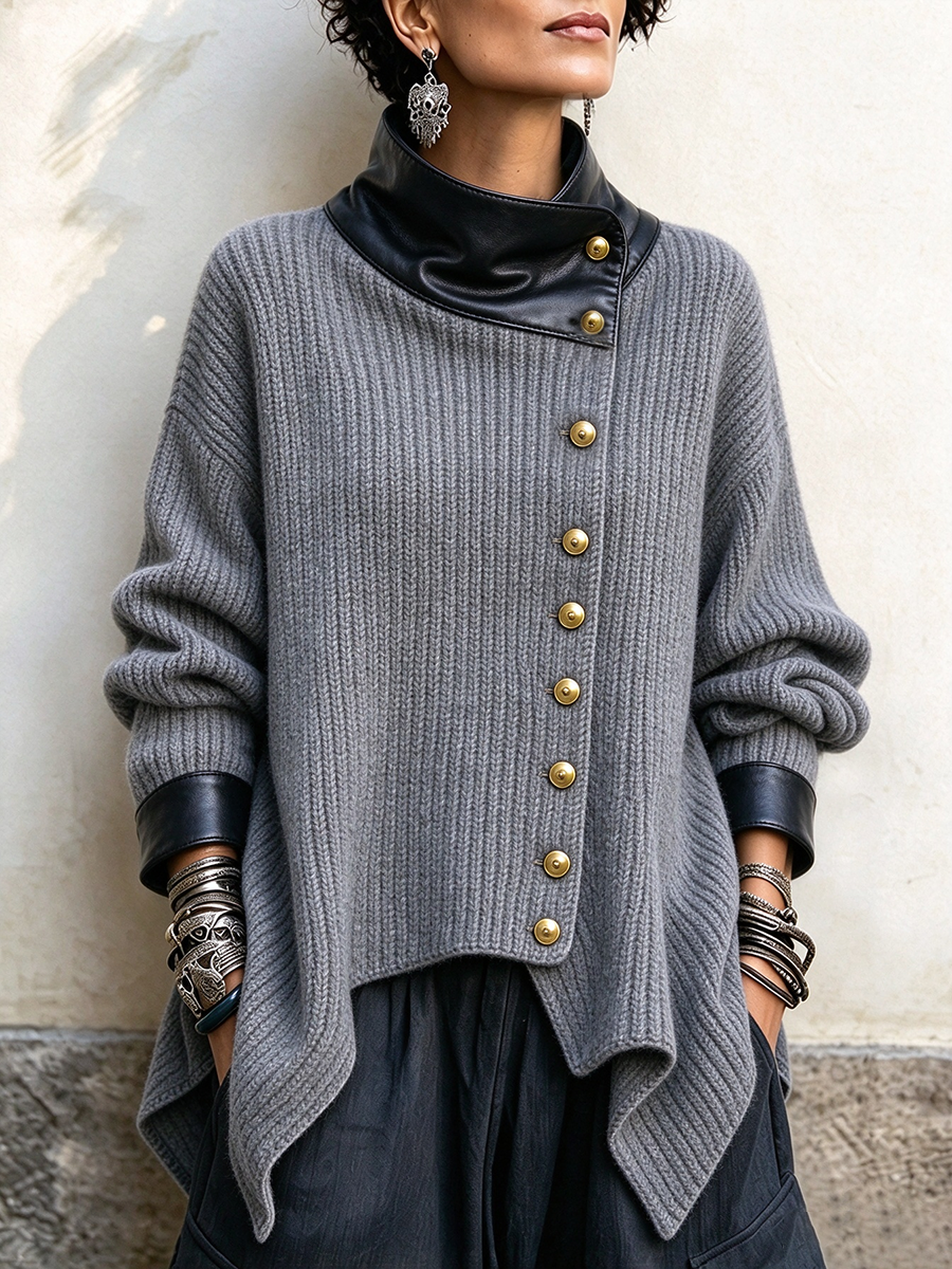 Olivia™ | Stylish Faux Leather Knit Cardigan Jacket